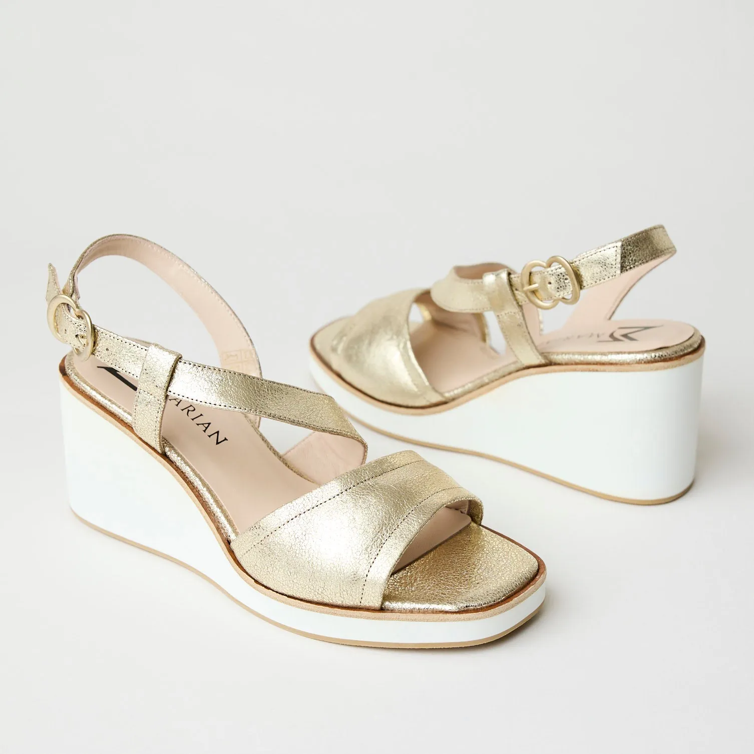 Marian Gold Leather Metallic Wedge Sandals