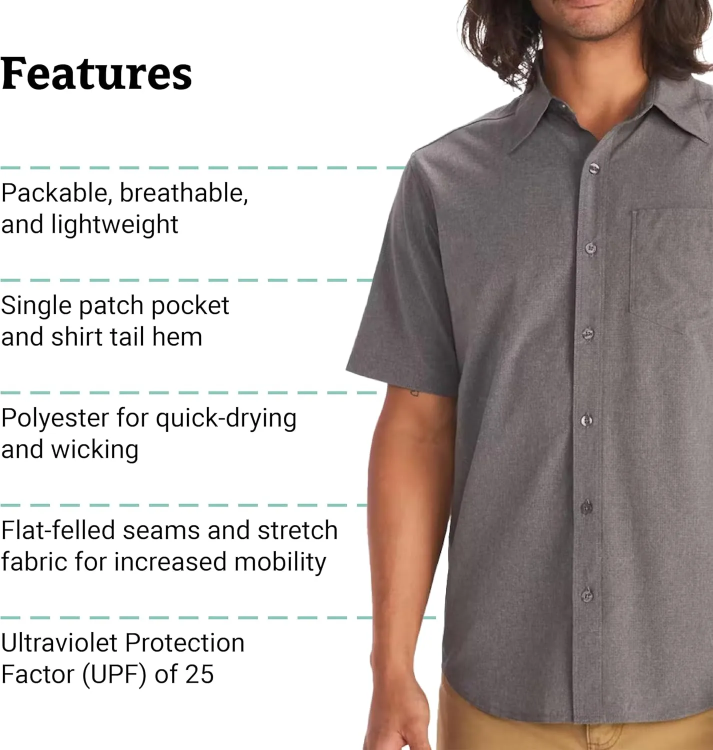 MARMOT Men's Aerobora Short Sleeve Button-Down Shirt - Lightweight, Packable, Quick-Drying UPF Protection