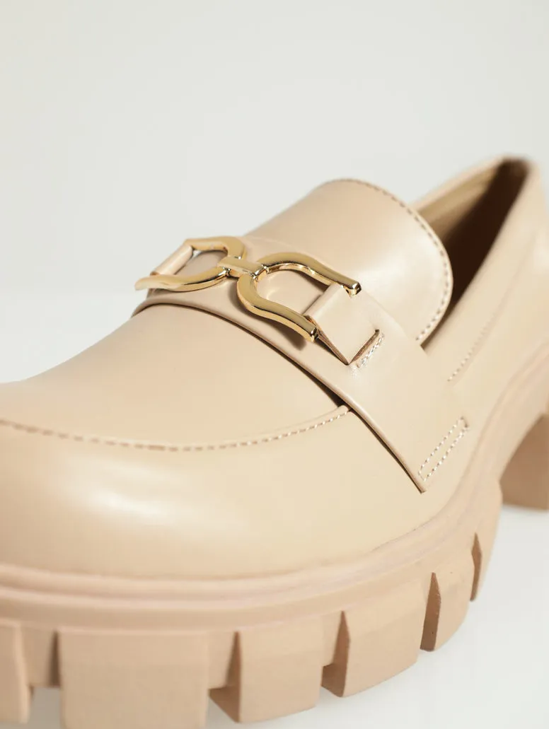 Matte Pu Chunky Loafer With Link Trim - Natural