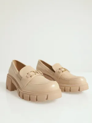 Matte Pu Chunky Loafer With Link Trim - Natural