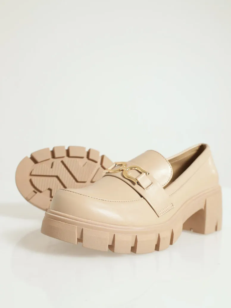 Matte Pu Chunky Loafer With Link Trim - Natural
