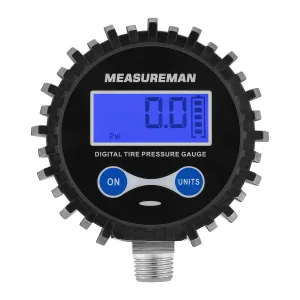 MEASUREMAN 2-1/2" Dial Size Digital Air Pressure Gauge with 1/4'' NPT Bottom Connector and Protective Boot, 0-250psi, Accuracy 1%, Battery Powered with LED Light
