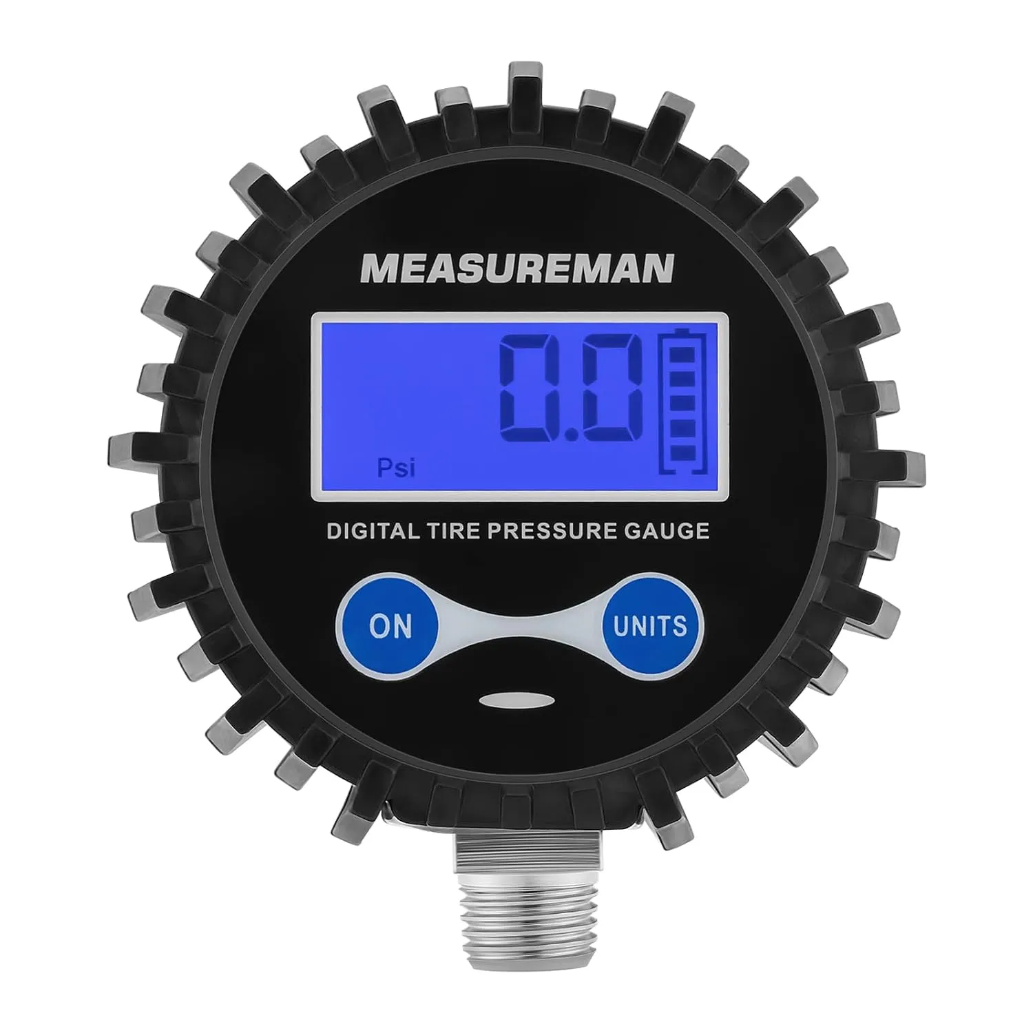 MEASUREMAN 2-1/2" Dial Size Digital Air Pressure Gauge with 1/4'' NPT Bottom Connector and Protective Boot, 0-250psi, Accuracy 1%, Battery Powered with LED Light