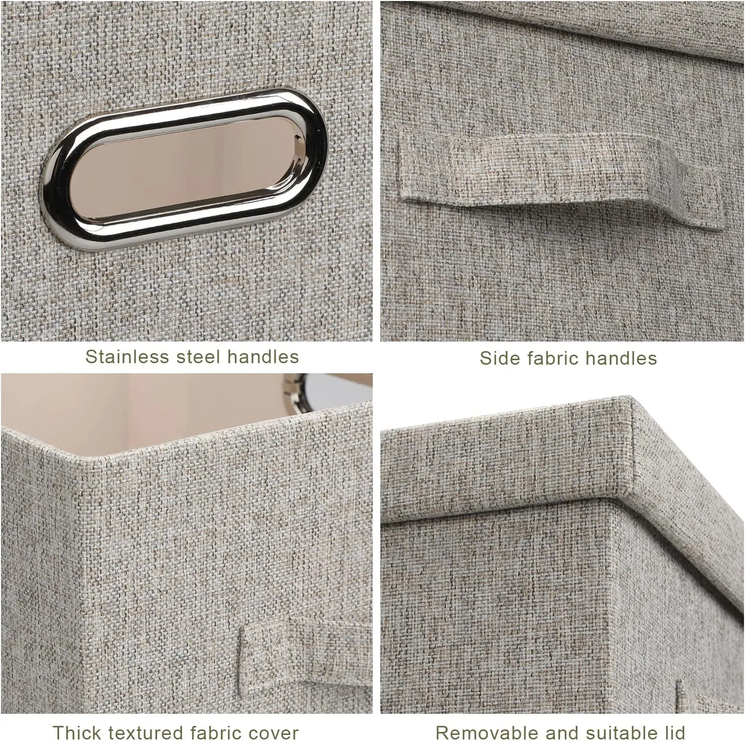 Medium 15" 21 Quart Collapsible Stackable Storage Bins with Lids, 3 Packs Beige Foldable Fabric Closet Boxes Heavy-duty Linen Cube Baskets Container for Bedroom Office (15 x 11 x 8)