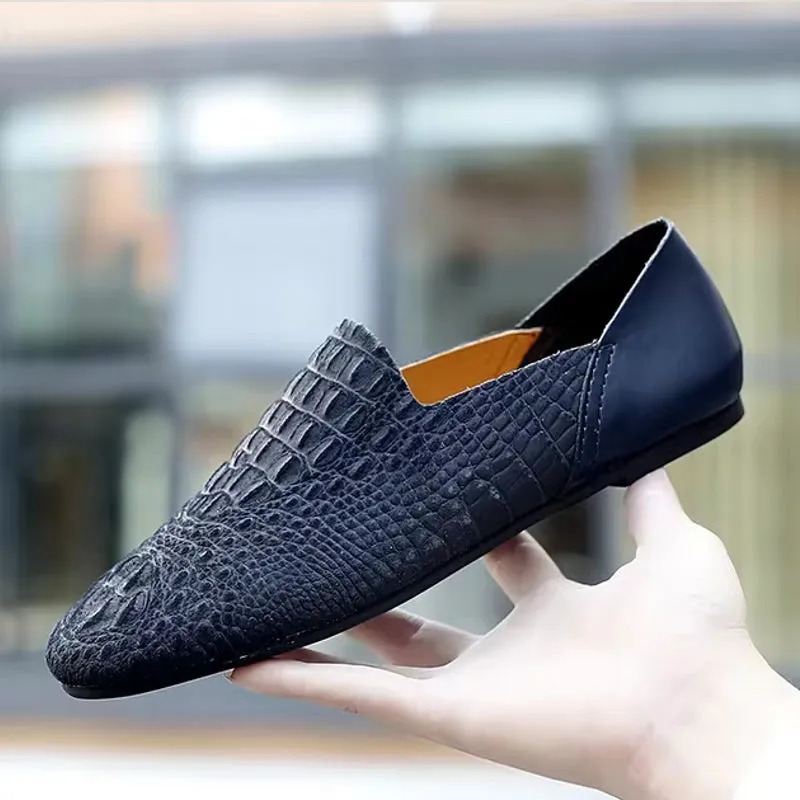 Men Loafer Comfortable Made Crocodile Pattern Shoes