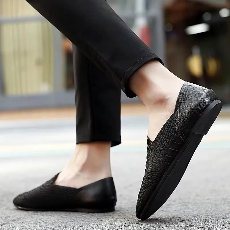 Men Loafer Comfortable Made Crocodile Pattern Shoes