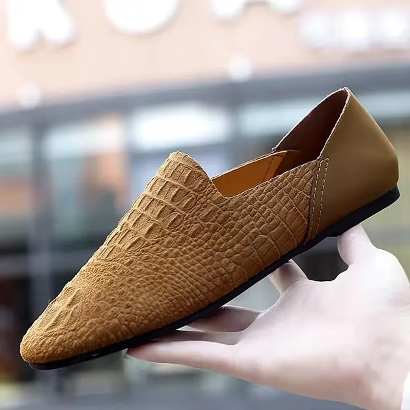 Men Loafer Comfortable Made Crocodile Pattern Shoes