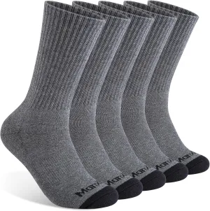 Mens 100% Cotton Moisture Wicking Cushioned Crew Socks, Athletic Performance Work socks