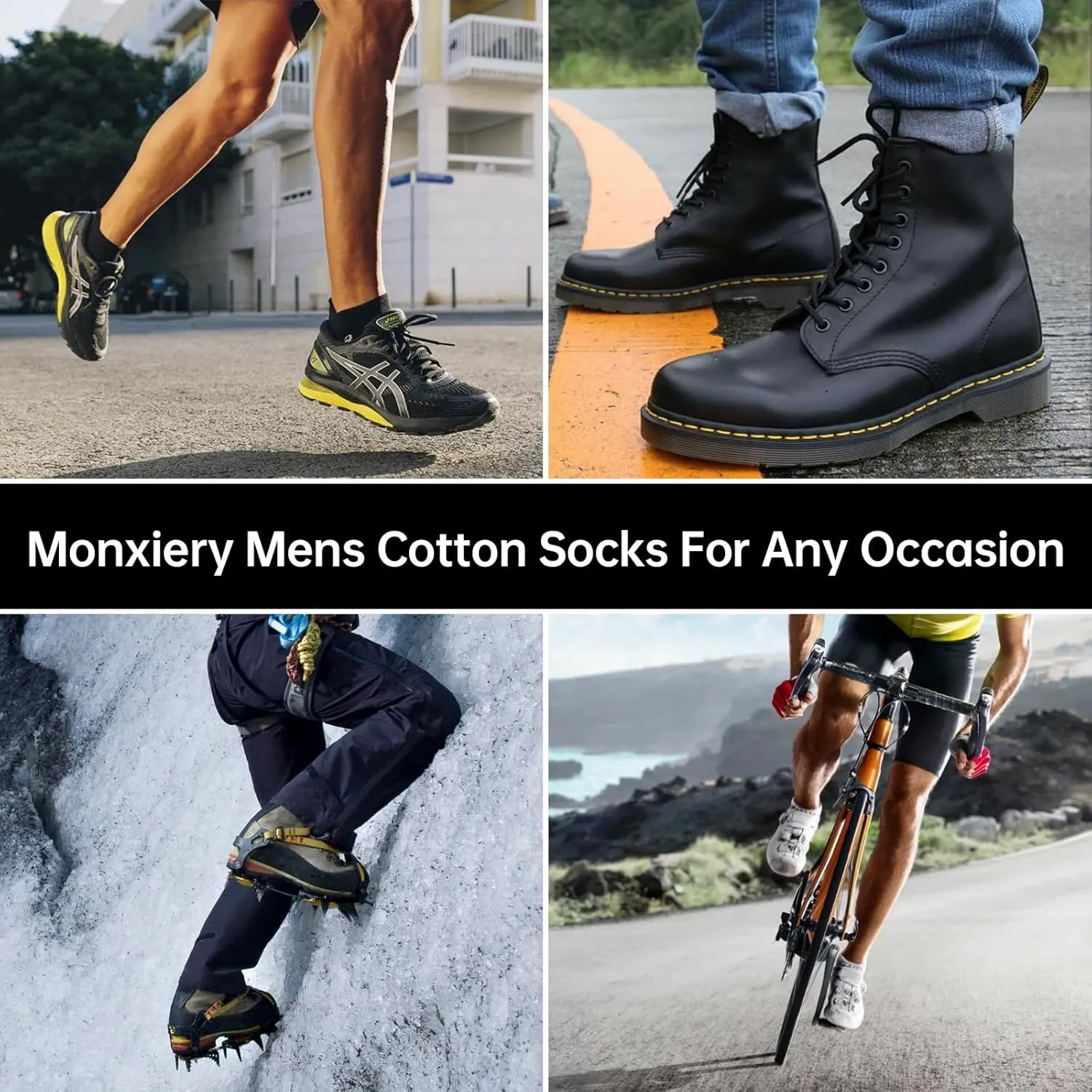 Mens 100% Cotton Moisture Wicking Cushioned Crew Socks, Athletic Performance Work socks