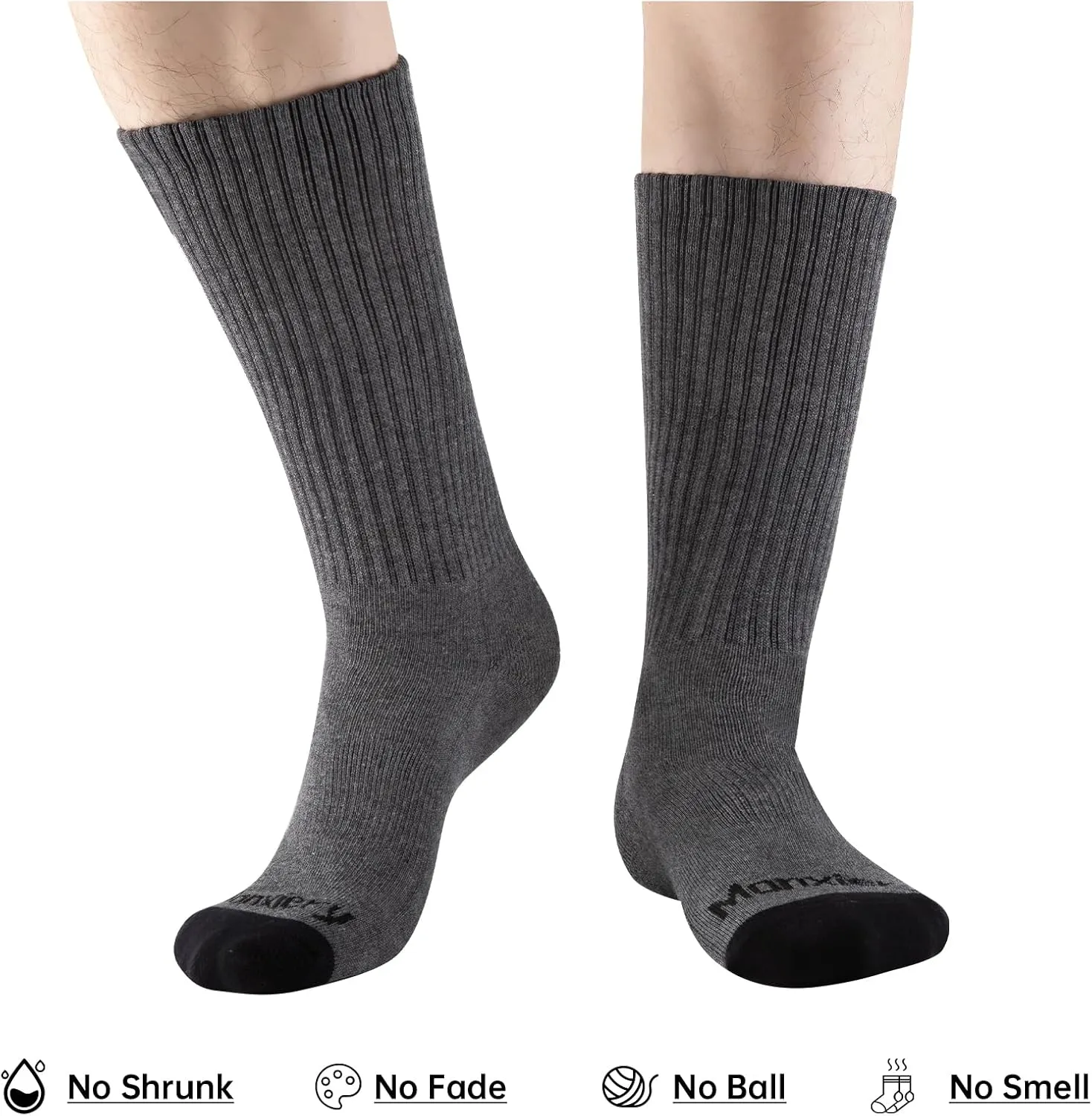 Mens 100% Cotton Moisture Wicking Cushioned Crew Socks, Athletic Performance Work socks