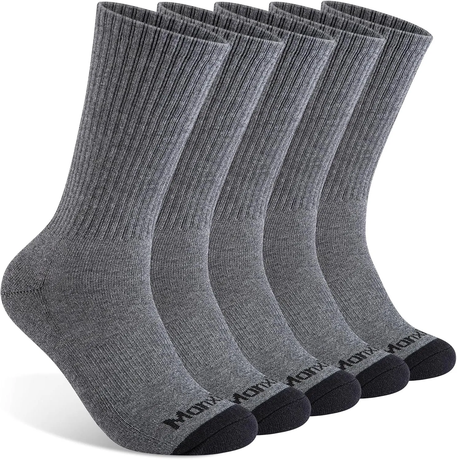 Mens 100% Cotton Moisture Wicking Cushioned Crew Socks, Athletic Performance Work socks
