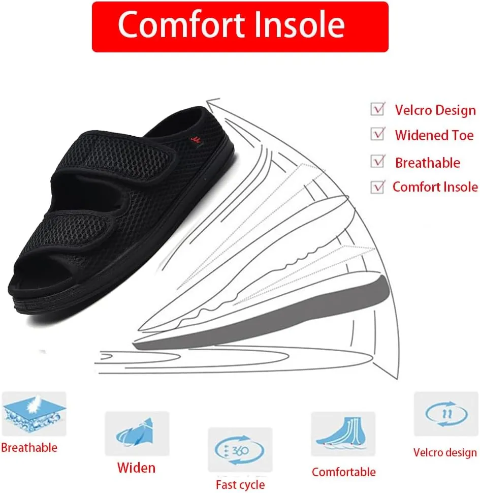 Men's Diabetic Shoes Extra Wide Width Diabetic Slippers,Diabetic Walking Shoes Adjustable Closure Arch Support Orthopedic Shoes for Swollen Feet Plantar Fasciitis