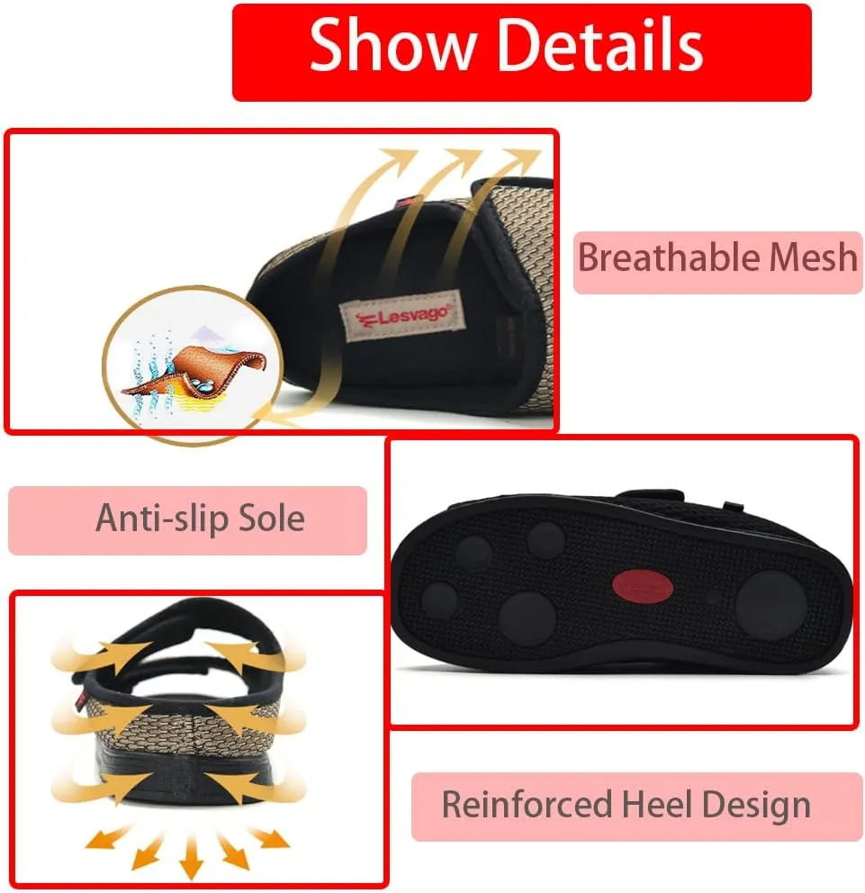 Men's Diabetic Shoes Extra Wide Width Diabetic Slippers,Diabetic Walking Shoes Adjustable Closure Arch Support Orthopedic Shoes for Swollen Feet Plantar Fasciitis