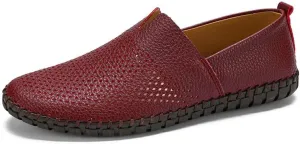 Men's Genuine Leather Loafer Shoes Slip On Soft Walking Shoes Perforated Driving Shoes