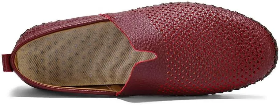 Men's Genuine Leather Loafer Shoes Slip On Soft Walking Shoes Perforated Driving Shoes