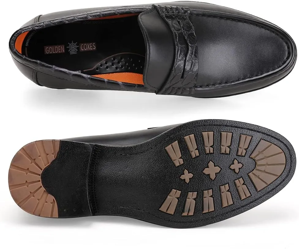 Men's Genuine Leather Loafers Crocodile Printed Slip On Soft Driving Dress Shoes