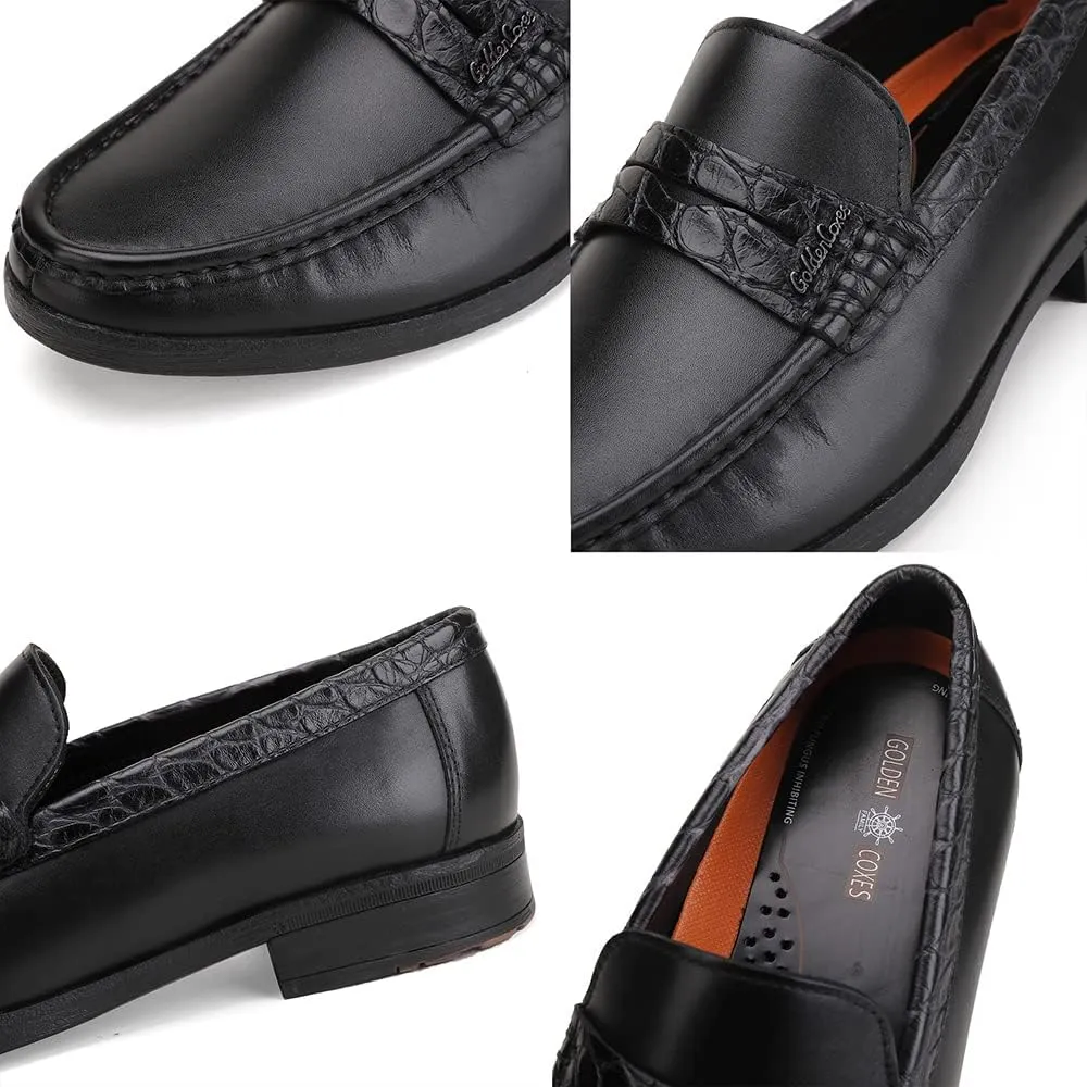 Men's Genuine Leather Loafers Crocodile Printed Slip On Soft Driving Dress Shoes