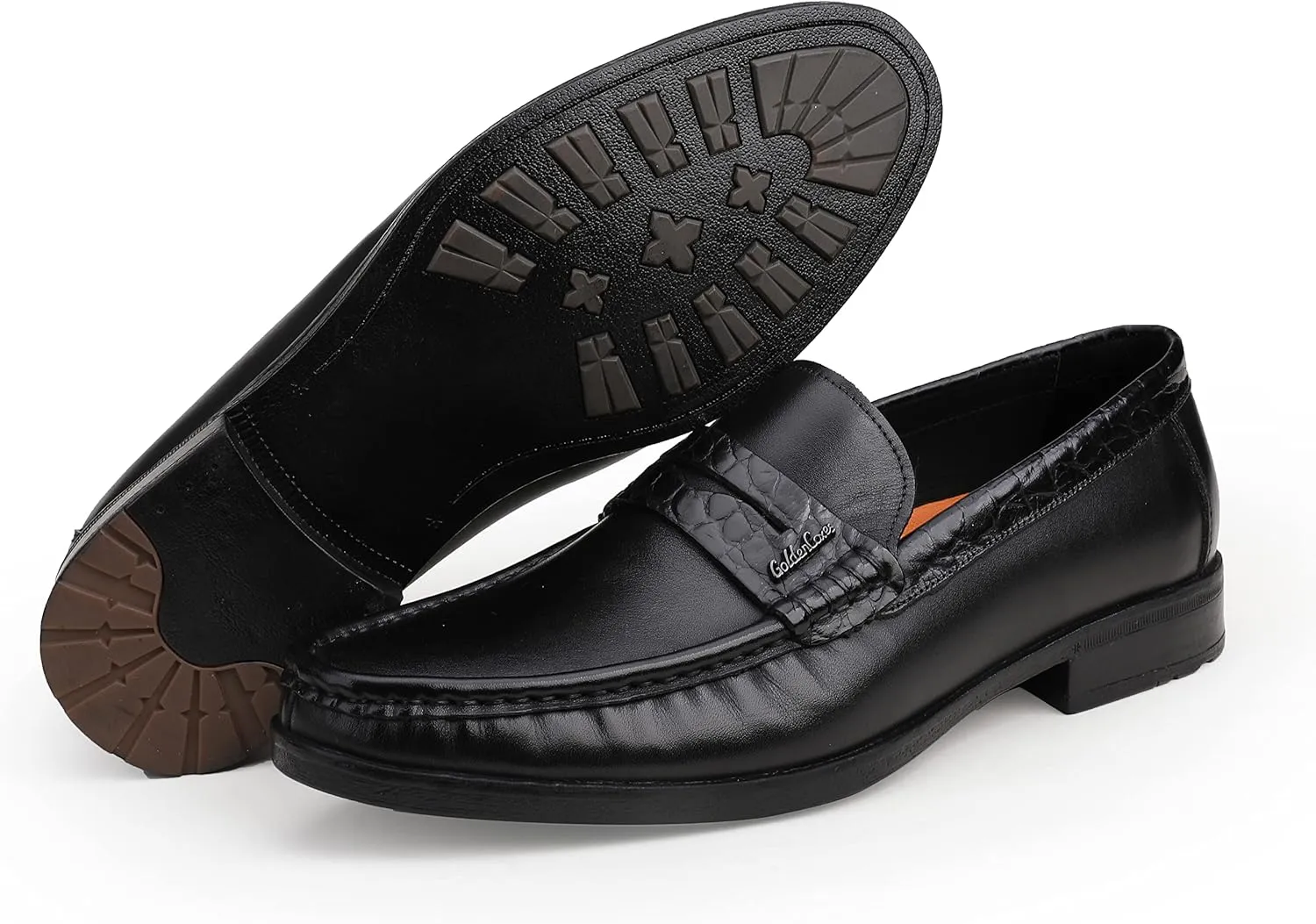 Men's Genuine Leather Loafers Crocodile Printed Slip On Soft Driving Dress Shoes