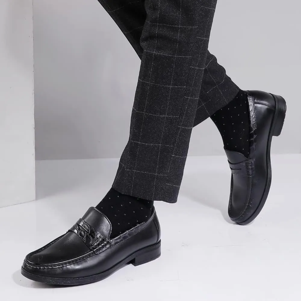 Men's Genuine Leather Loafers Crocodile Printed Slip On Soft Driving Dress Shoes