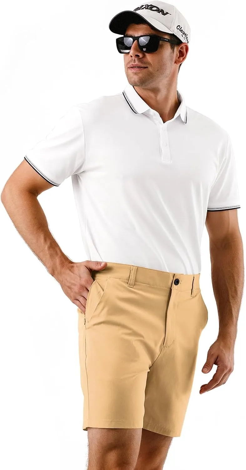 Mens Golf Shorts 7 Inch Inseam, Quick Dry Stretch Casual Lightweight Stretch Flat Front Hybrid Men's Golf Shorts for Men