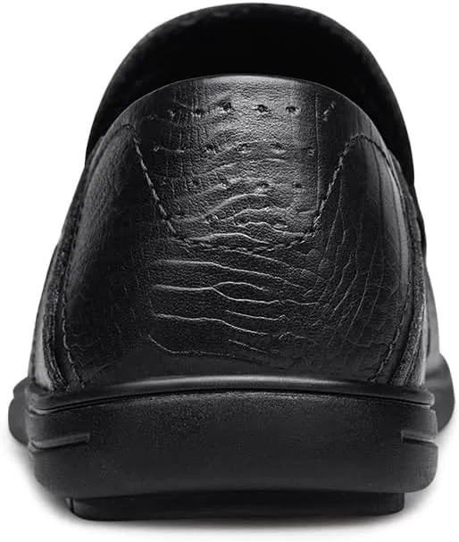 Mens Loafers Round Toe Leather Crocodile Print Loafer Shoes Resistant Comfortable Flat Heel Party Slip On
