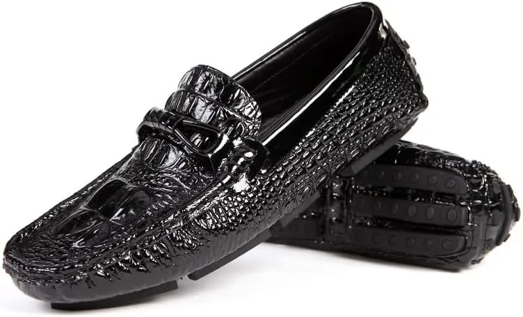 Men's Loafers Shoes Solid Color Crocodile Print Driving Style Loafer Lightweight Comfortable Slip Resistant Outdoor Walking Slip-on