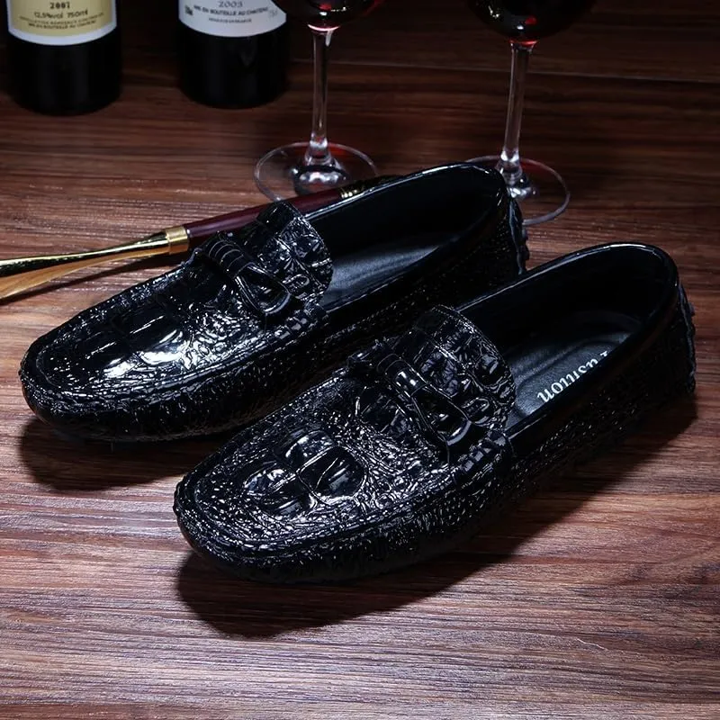 Men's Loafers Shoes Solid Color Crocodile Print Driving Style Loafer Lightweight Comfortable Slip Resistant Outdoor Walking Slip-on