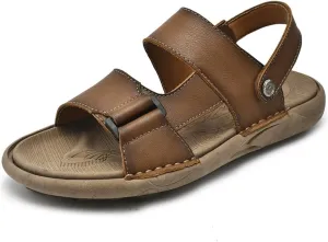 Men's Sandals Leather Sandals Roman Casual Beach Sandals Soft Comfortable Outdoors Shoes(40 Code)