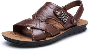 Men's Sandals Summer Genuine Leather men's beach shoes comfort Leisure, Men's Sandals Men's Hiking Sandals for Outdoor Beach Walking Driving (Color : Brown, Size : 10 US)