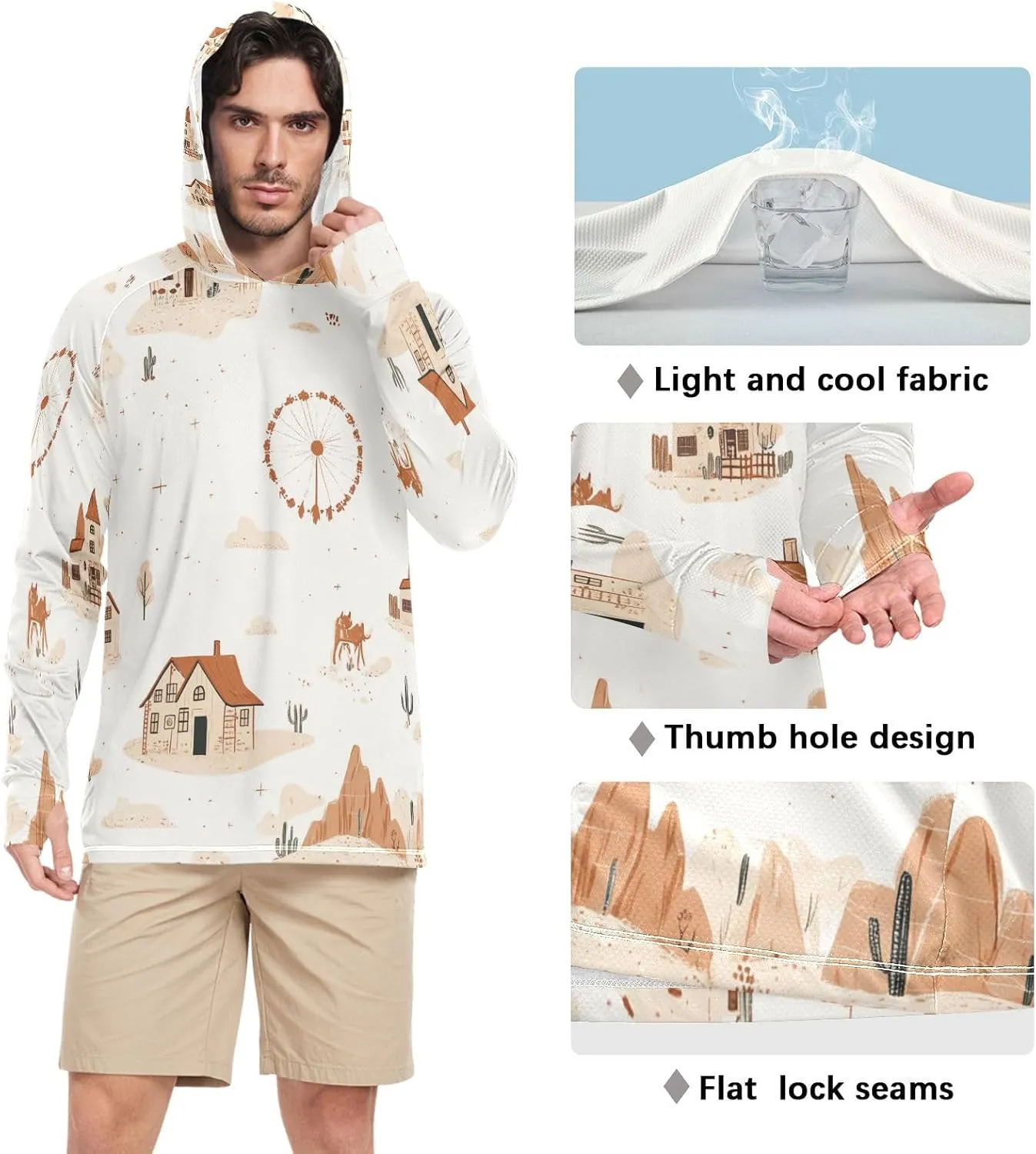 Mens Sun Hoodie Shirts UV Protection Long Sleeve Lightweight UPF 50  Rash Guard UV Shirts