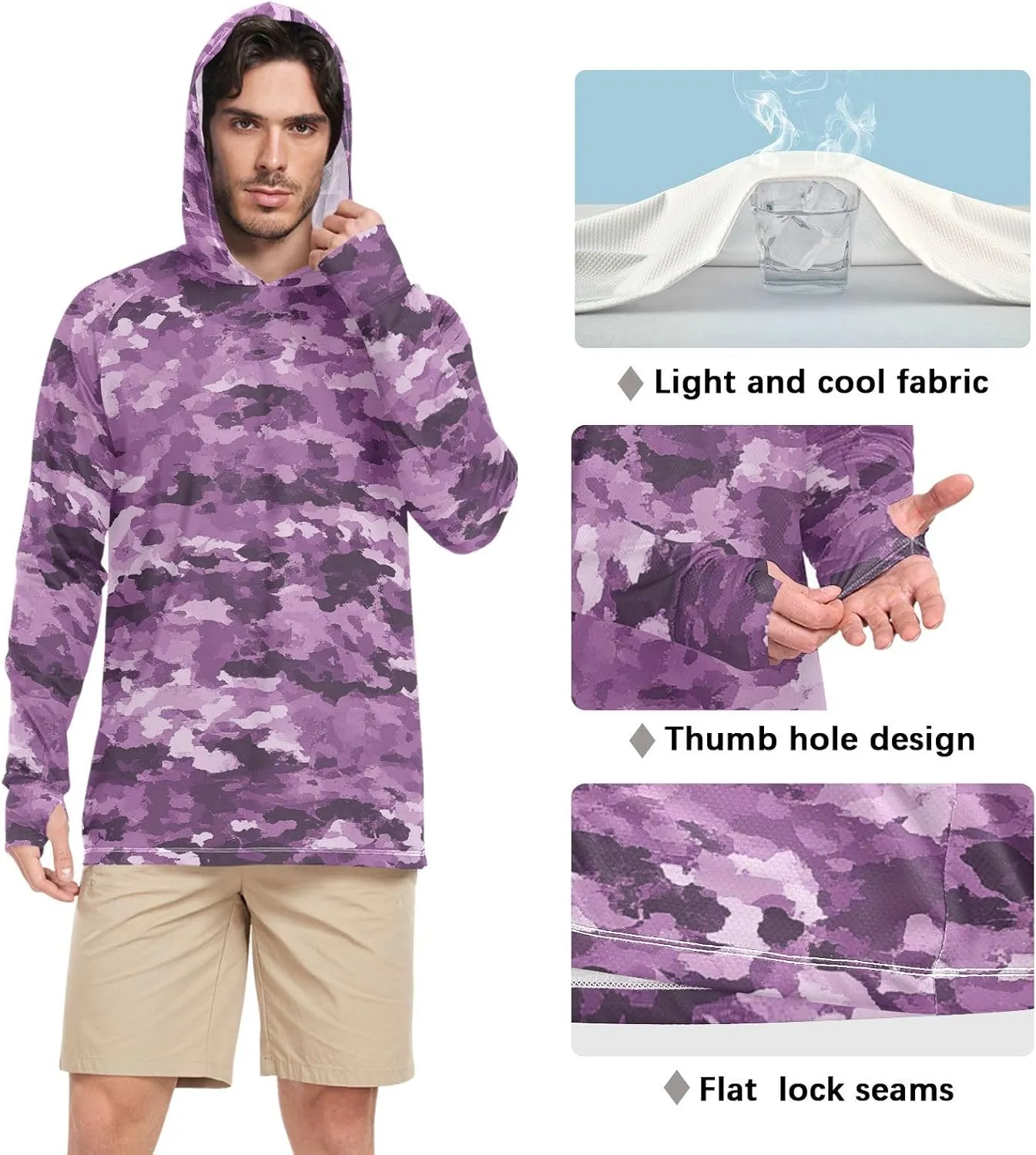 Mens Sun Protection Hoodie Long Sleeve Quick-Dry UPF 50  Rash Guard for Men