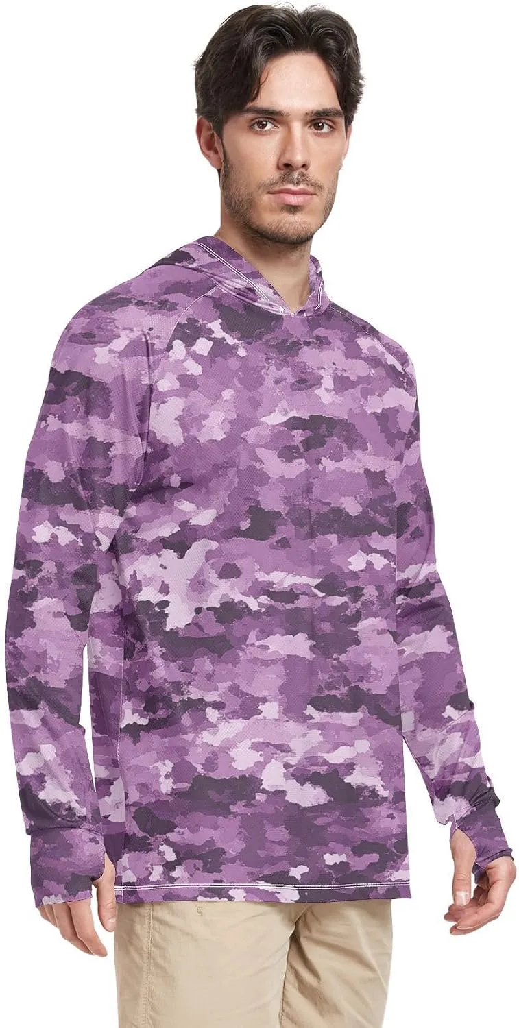 Mens Sun Protection Hoodie Long Sleeve Quick-Dry UPF 50  Rash Guard for Men