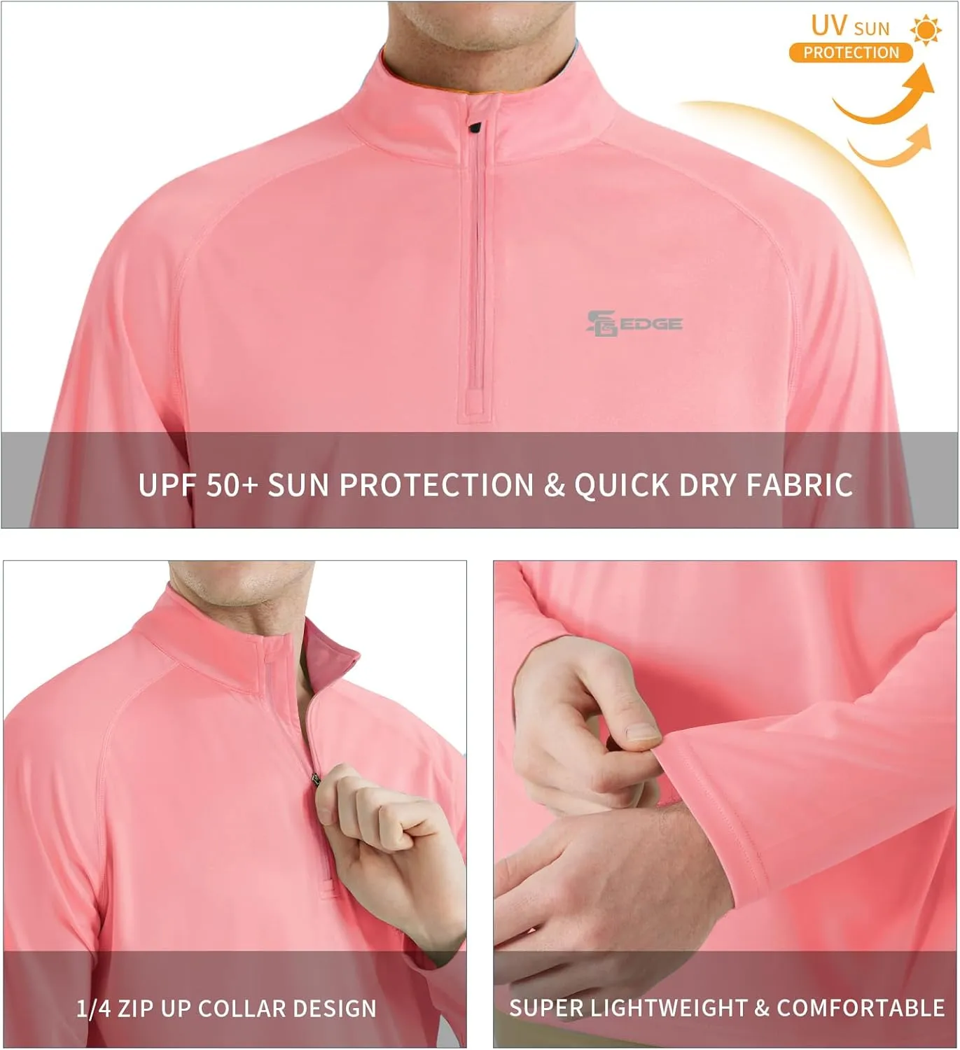 Men's UPF 50  Rash Guard 1/4 Zip Stand Collar Swim Shirt Long Sleeve