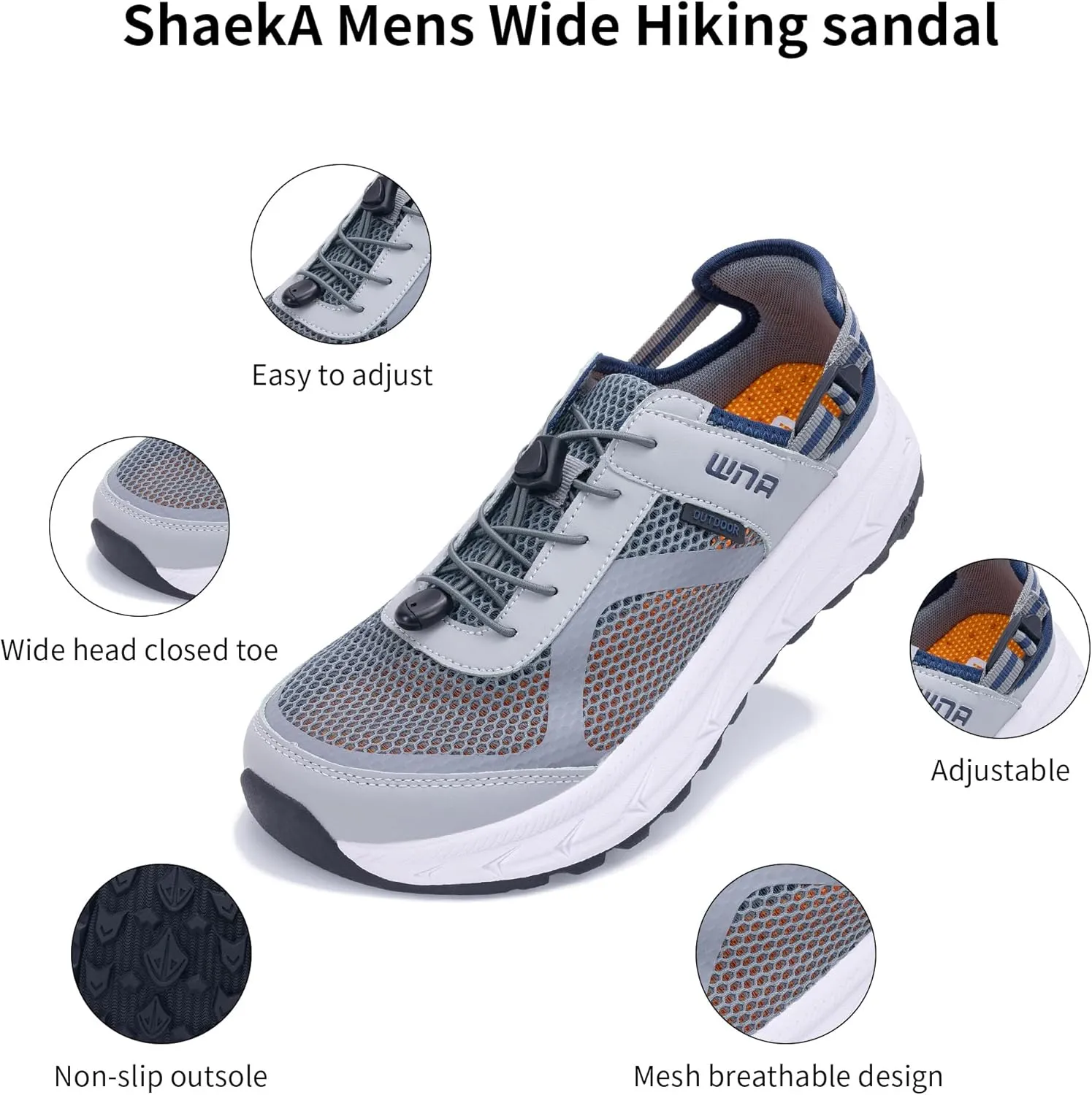 Mens Wide Hiking Sandal Summer Water Shoes Outdoor Athletic Recovery Sandals Closed Toe Walking Shoes US 8-13
