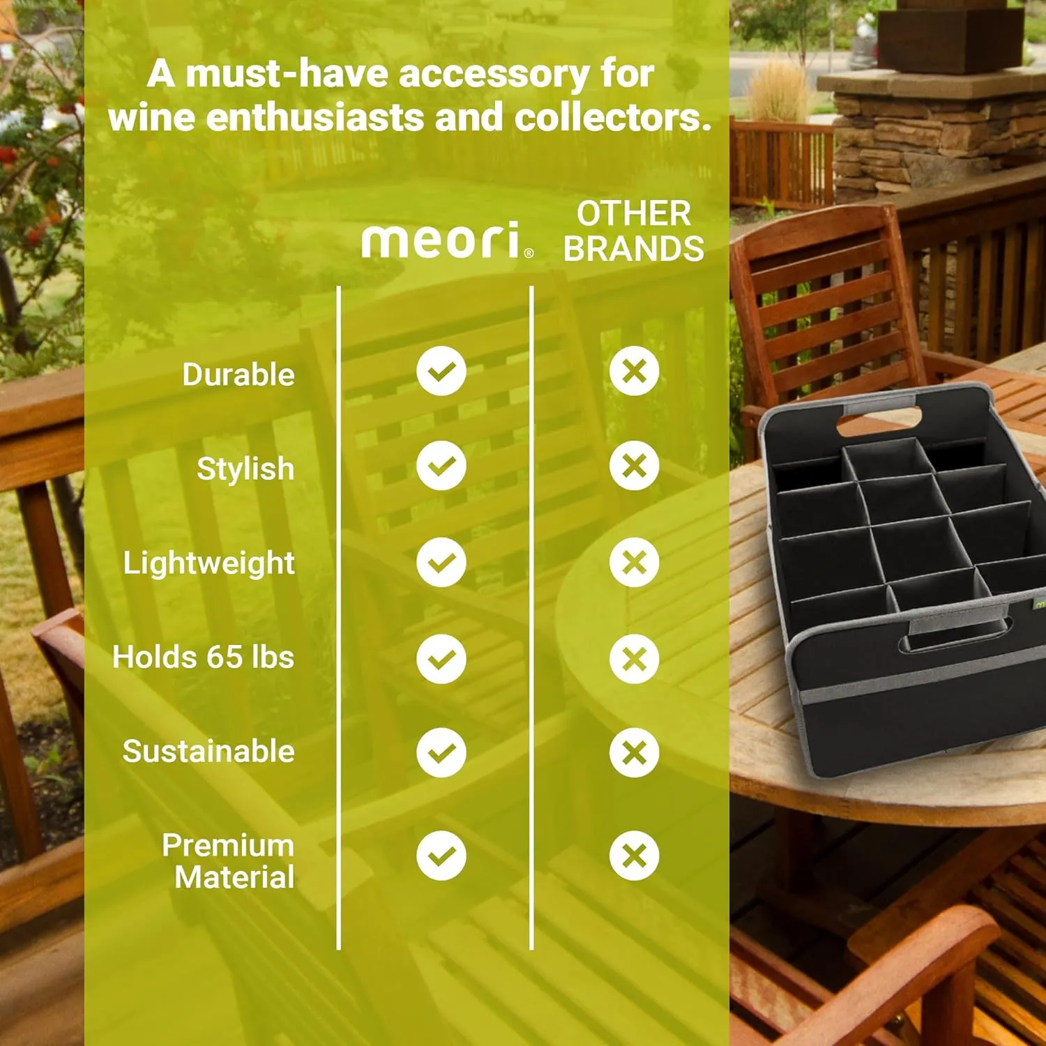 meori – Collapsible Wine Tote Bag, Durable Wine Bag 12 Bottle, Tear-Resistant Reusable Drink Tote Bags for Alcohol, Foldable Drink Carrier, Portable Wine Carrier, Wine Lovers Gift, Lava Black