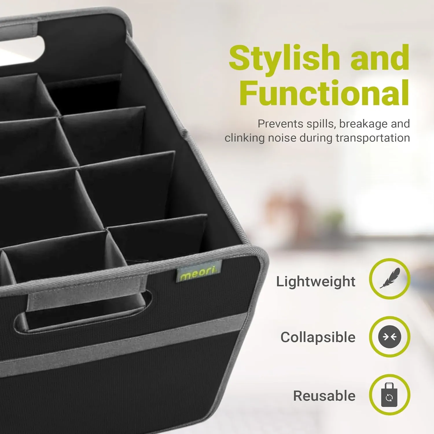 meori – Collapsible Wine Tote Bag, Durable Wine Bag 12 Bottle, Tear-Resistant Reusable Drink Tote Bags for Alcohol, Foldable Drink Carrier, Portable Wine Carrier, Wine Lovers Gift, Lava Black