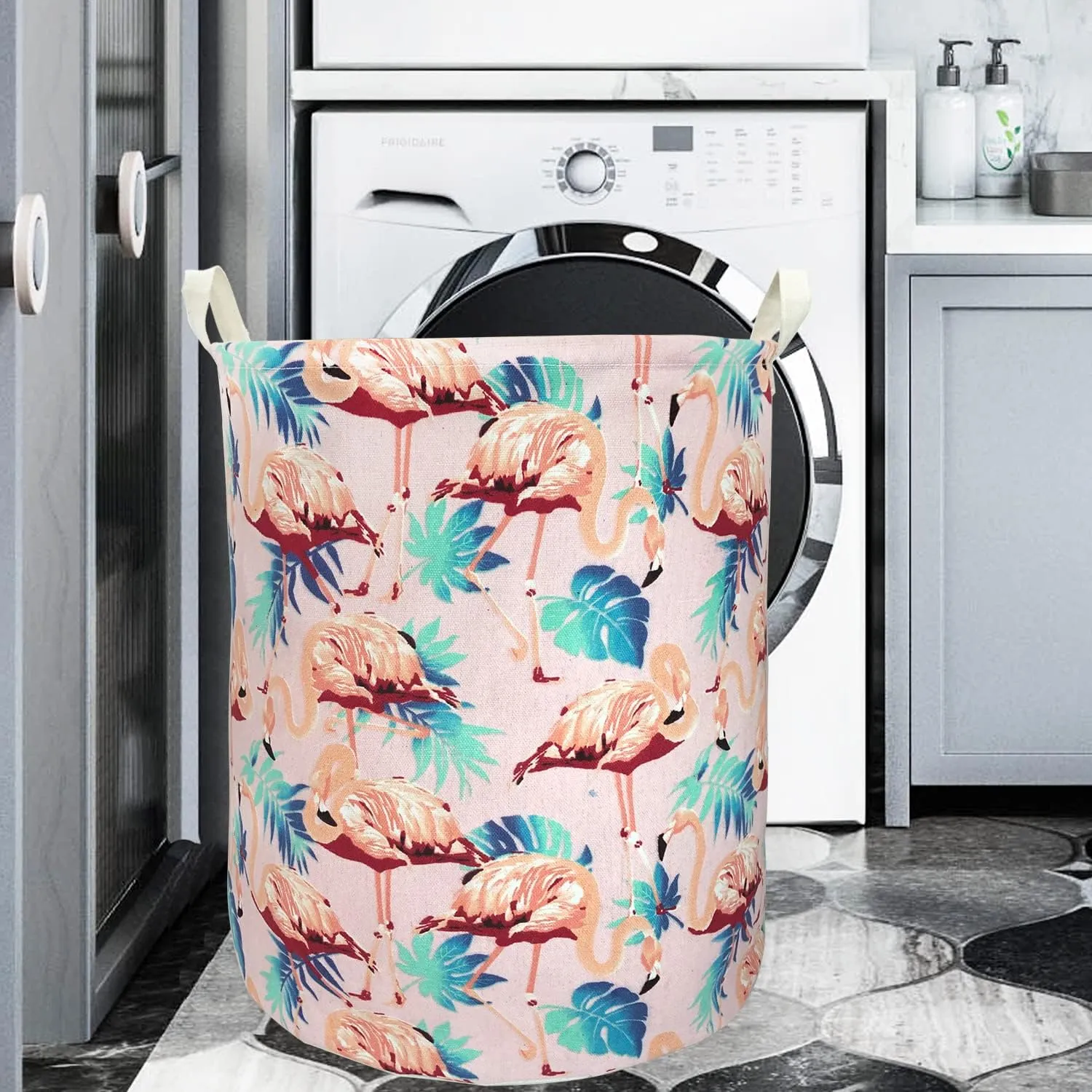 Merdes 19.7’’ Waterproof Foldable Laundry Hamper, Dirty Clothes Laundry Basket, Linen Bin Storage Organizer for Toy Collection (Flamingo Pink)