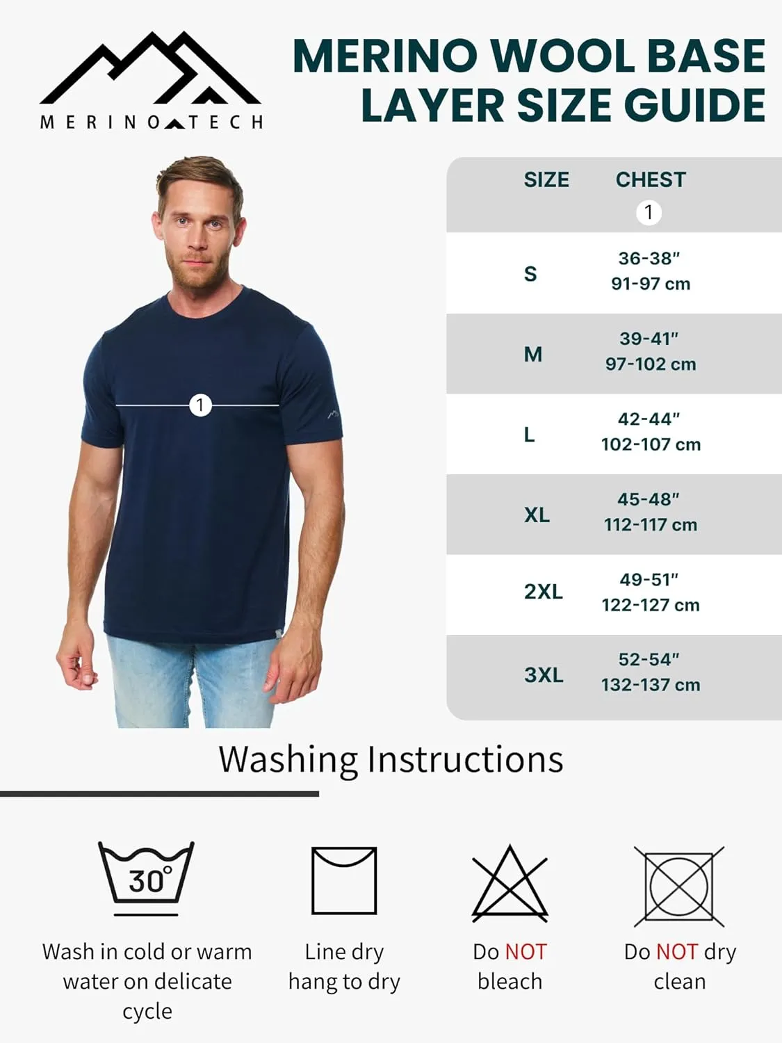 Merino.tech Merino Wool T-Shirt Mens - 100% Organic Merino Wool Undershirt Lightweight Base Layer