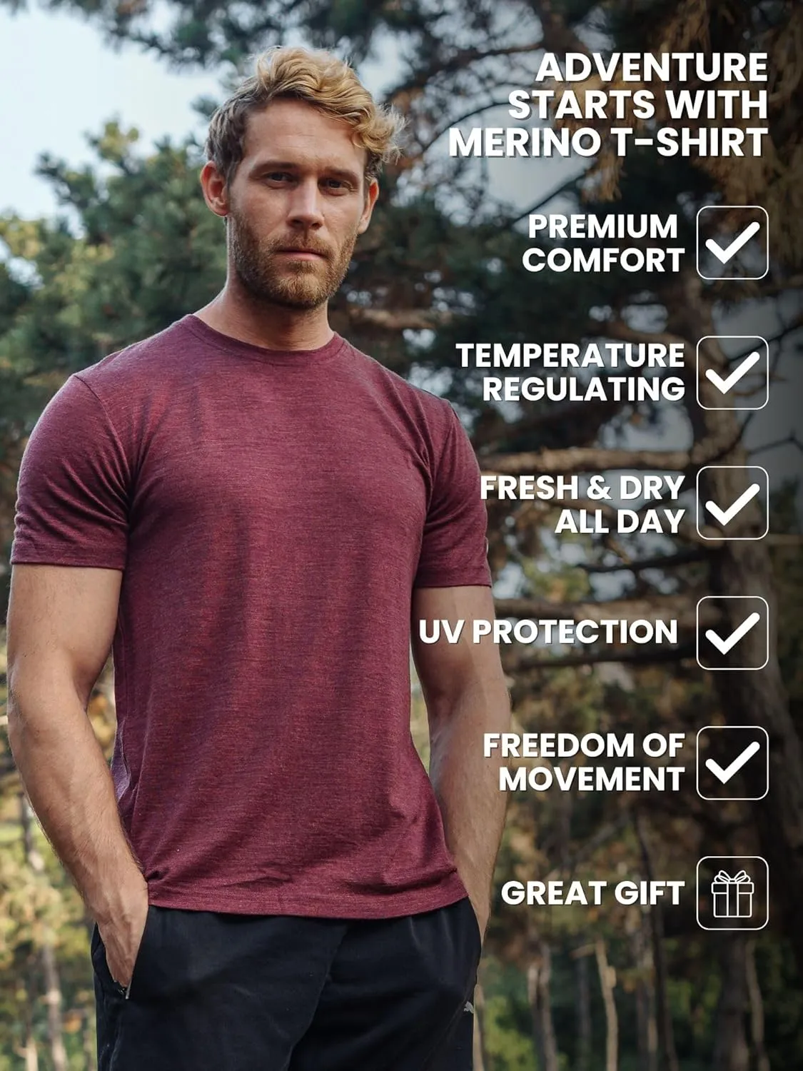 Merino.tech Merino Wool T-Shirt Mens - 100% Organic Merino Wool Undershirt Lightweight Base Layer