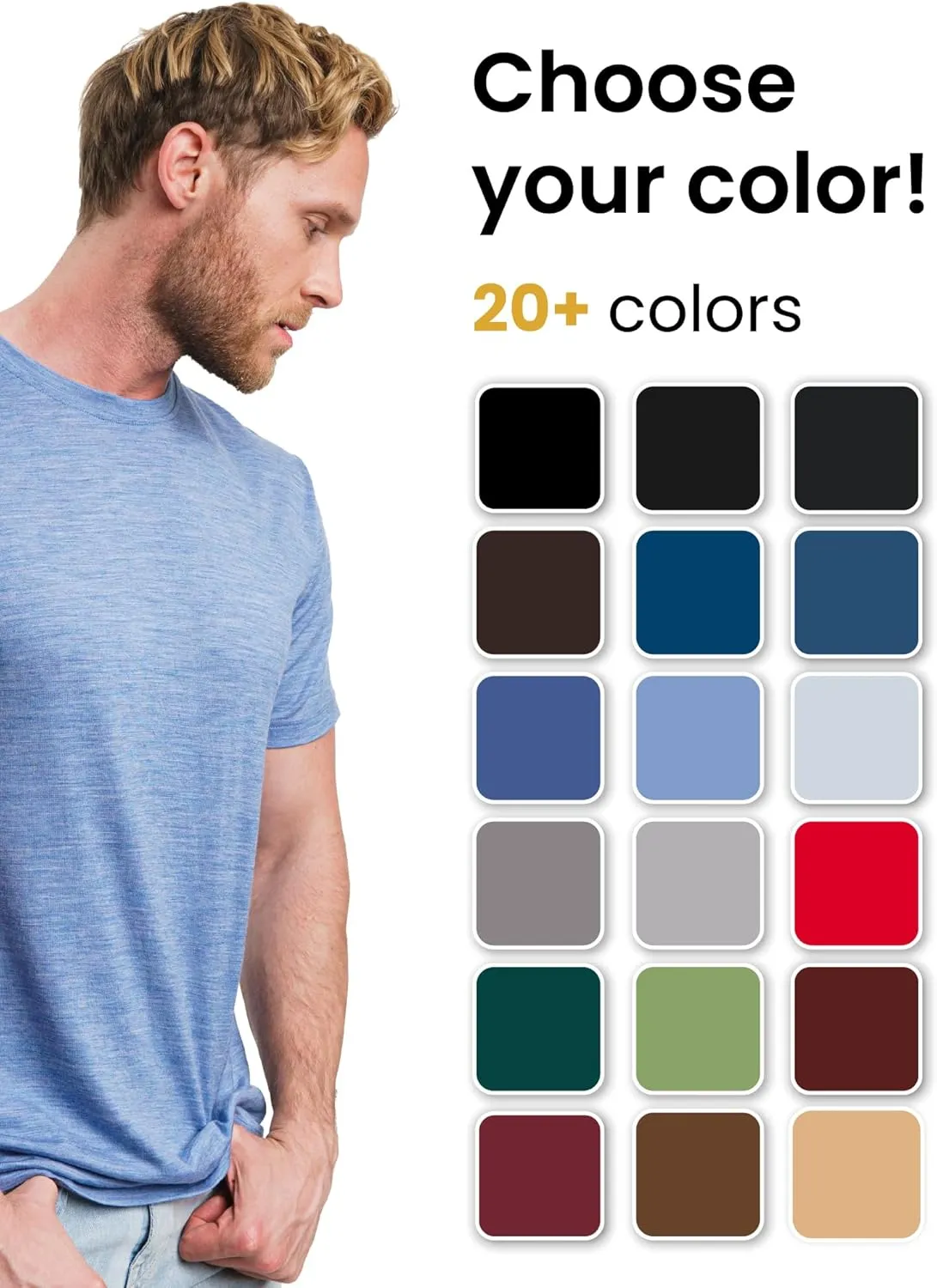 Merino.tech Merino Wool T-Shirt Mens - 100% Organic Merino Wool Undershirt Lightweight Base Layer