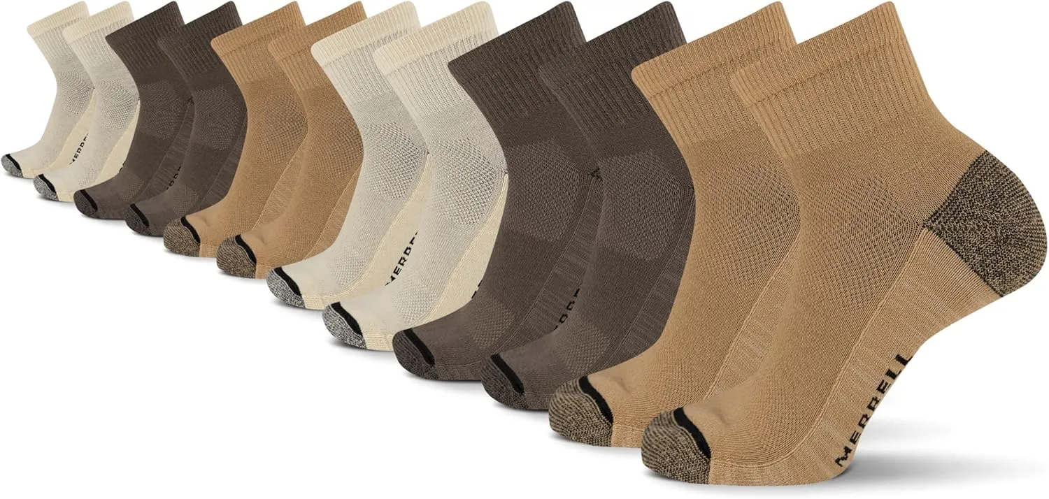 Merrell Men's and Women's Everyday Outdoor Crew Socks-6 & 12 Pairs-Cushioned Breathable Mesh