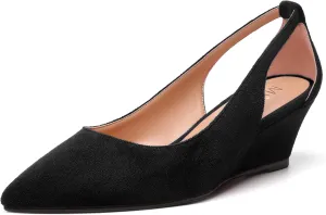 MERRORI Womens Casual Office Pointed Toe Slip On Suede Wedge Low Heel Pumps Shoes 2 Inch