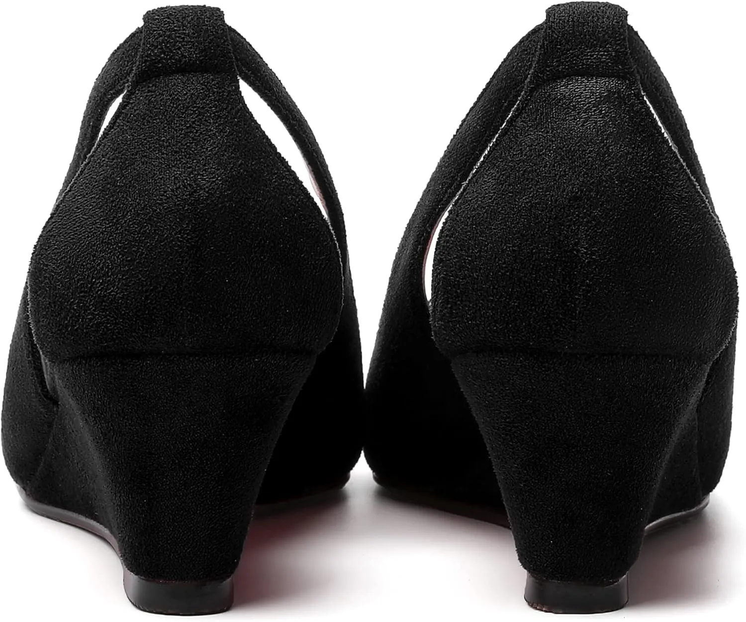 MERRORI Womens Casual Office Pointed Toe Slip On Suede Wedge Low Heel Pumps Shoes 2 Inch