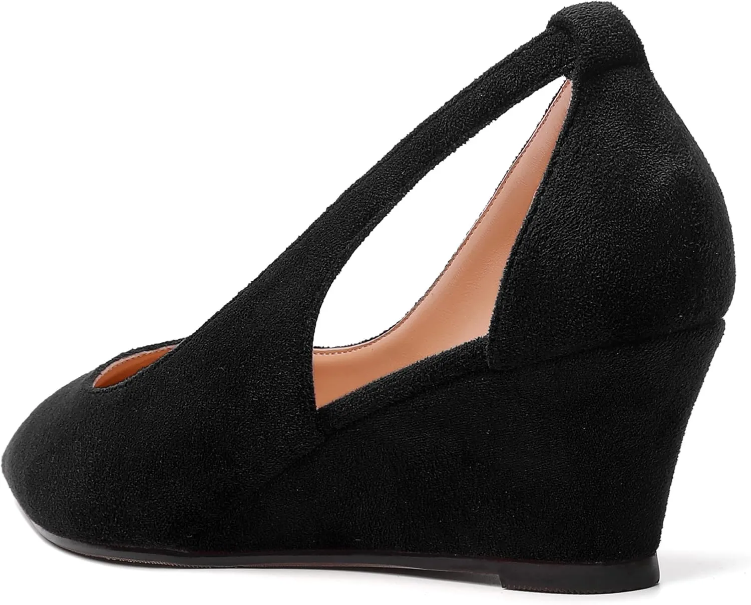 MERRORI Womens Casual Office Pointed Toe Slip On Suede Wedge Low Heel Pumps Shoes 2 Inch