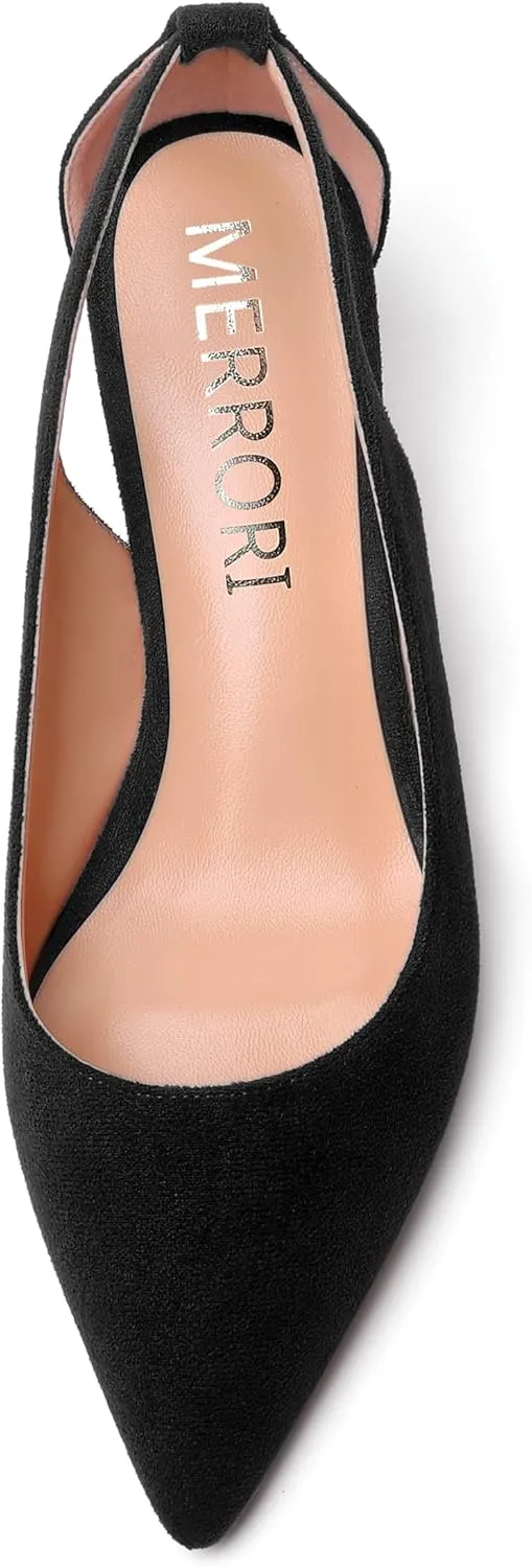 MERRORI Womens Casual Office Pointed Toe Slip On Suede Wedge Low Heel Pumps Shoes 2 Inch