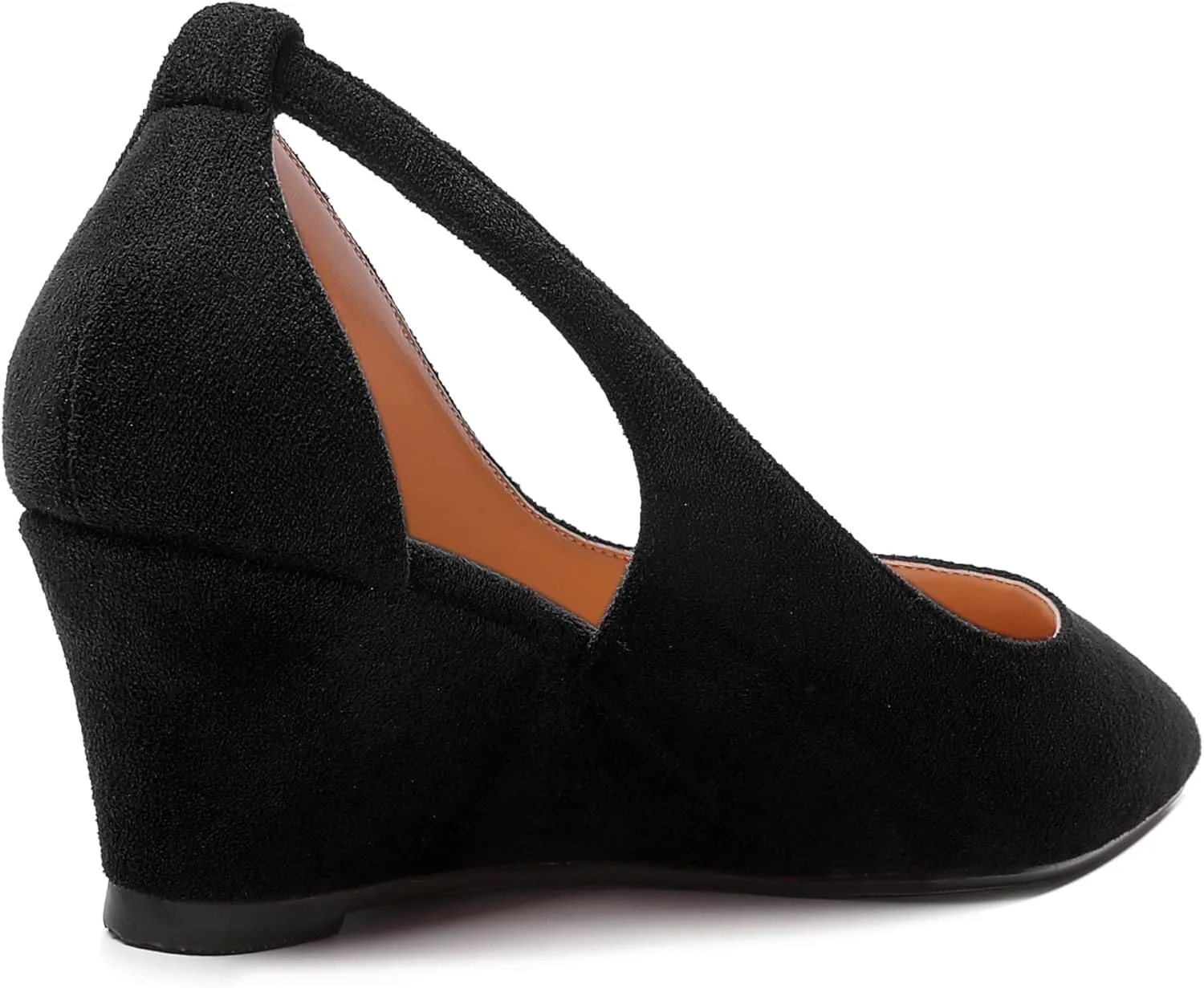 MERRORI Womens Casual Office Pointed Toe Slip On Suede Wedge Low Heel Pumps Shoes 2 Inch