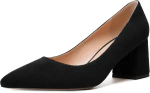 MERRORI Women's Mid Chunky Heels Slip On Pointed Toe Suede Casual Block Dating Heel Pumps Shoes 2.5 Inch