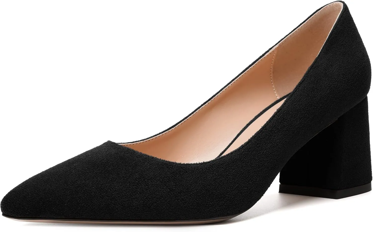 MERRORI Women's Mid Chunky Heels Slip On Pointed Toe Suede Casual Block Dating Heel Pumps Shoes 2.5 Inch