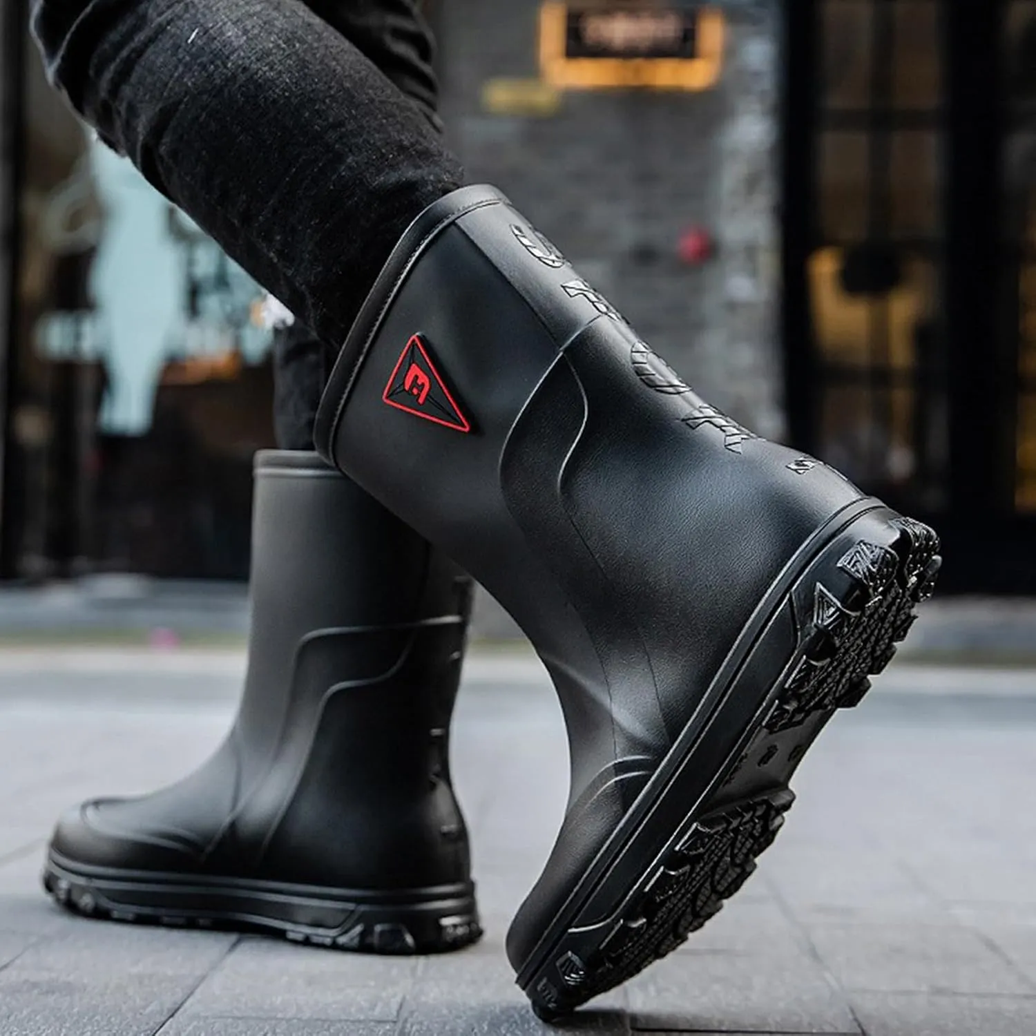 Mid-calf Mens Rain Boots,PVC Rubber Rain Boot Mens Waterproof,Durable Slip Mud Boots for Agriculture and Industrial Working