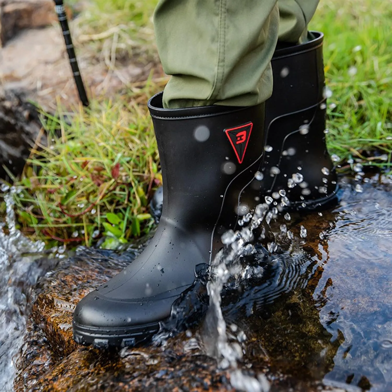 Mid-calf Mens Rain Boots,PVC Rubber Rain Boot Mens Waterproof,Durable Slip Mud Boots for Agriculture and Industrial Working